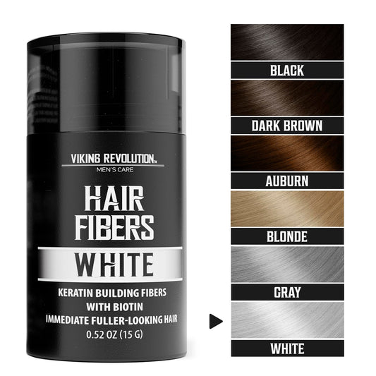 Viking Revolution White Hair Fibers For Thinning Hair Men - Thick Fiber For Bald Spot Cover Up - Hair Building Fibers With Kerating And Biotin - Hair Fiber For Men For Thicker And Fuller Look (0.52Oz)