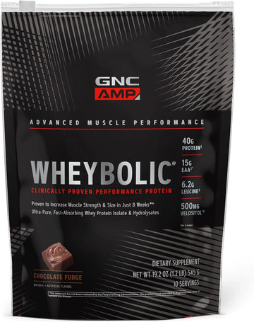 Gnc Amp Wheybolic Protein Powder | Targeted Muscle Building And Workout Support Formula | Pure Whey Protein Powder Isolate With Bcaa | Gluten Free | Chocolate Fudge | 10 Servings