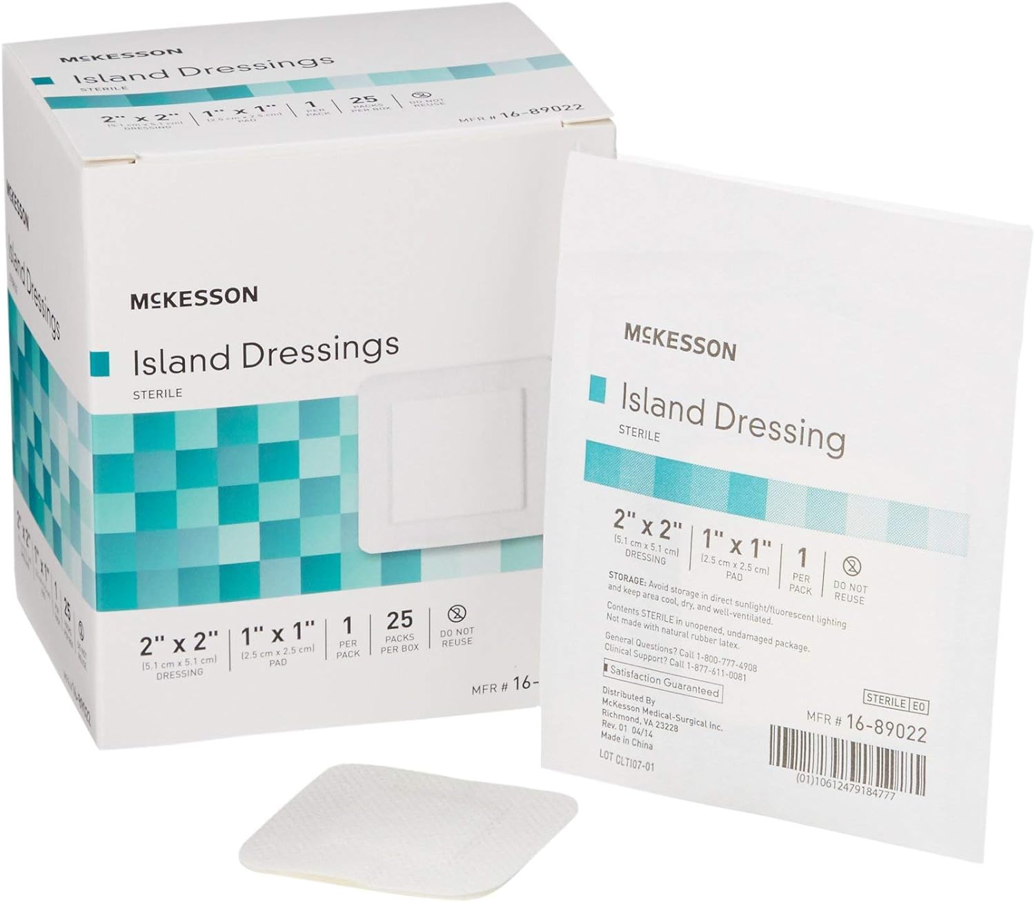 Mckesson Island Dressings, Sterile, Dimension 2 In X 2 In, Pad 1 In X 1 In, 25 Count, 4 Packs, 100 Total