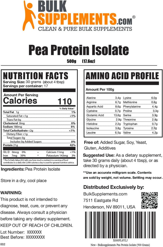 BulkSupplements.com Pea Protein Isolate - Unflavored Protein Powder -