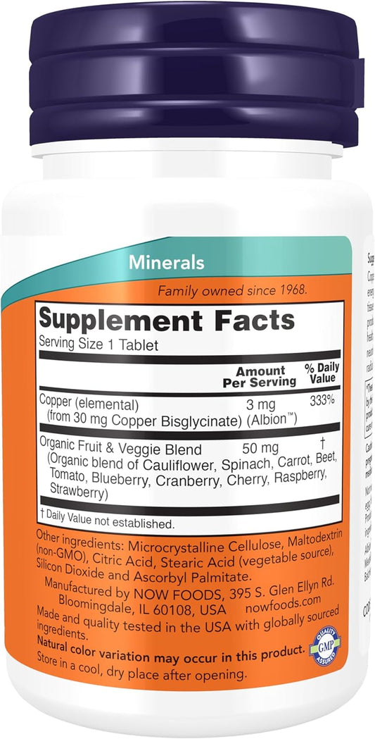 Now Foods Supplements, Copper Glycinate With 3Mg Albion Copper, Promotes Structural Health*, 120 Tablets, Light Gray, Tan