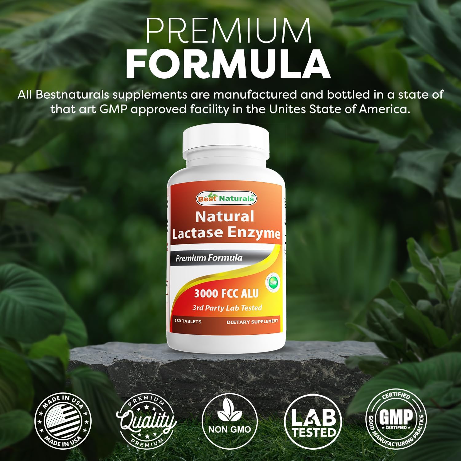 Best Naturals Fast Acting Lactase Enzyme Tablet, 3000 Fcc Alu, 180 Count (859375002900) : Health & Household