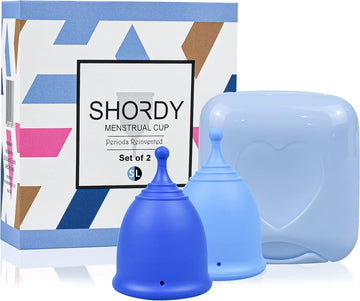 Shordy Menstrual Cups Set Of 2(Small+Large) With Box Soft Menstrual Cup & Flexible Period Cups For Women Upto 12 Hours Eco-Friendly & Safer Tampons Discs Pads Alternative Copa Menstrual (Blue)