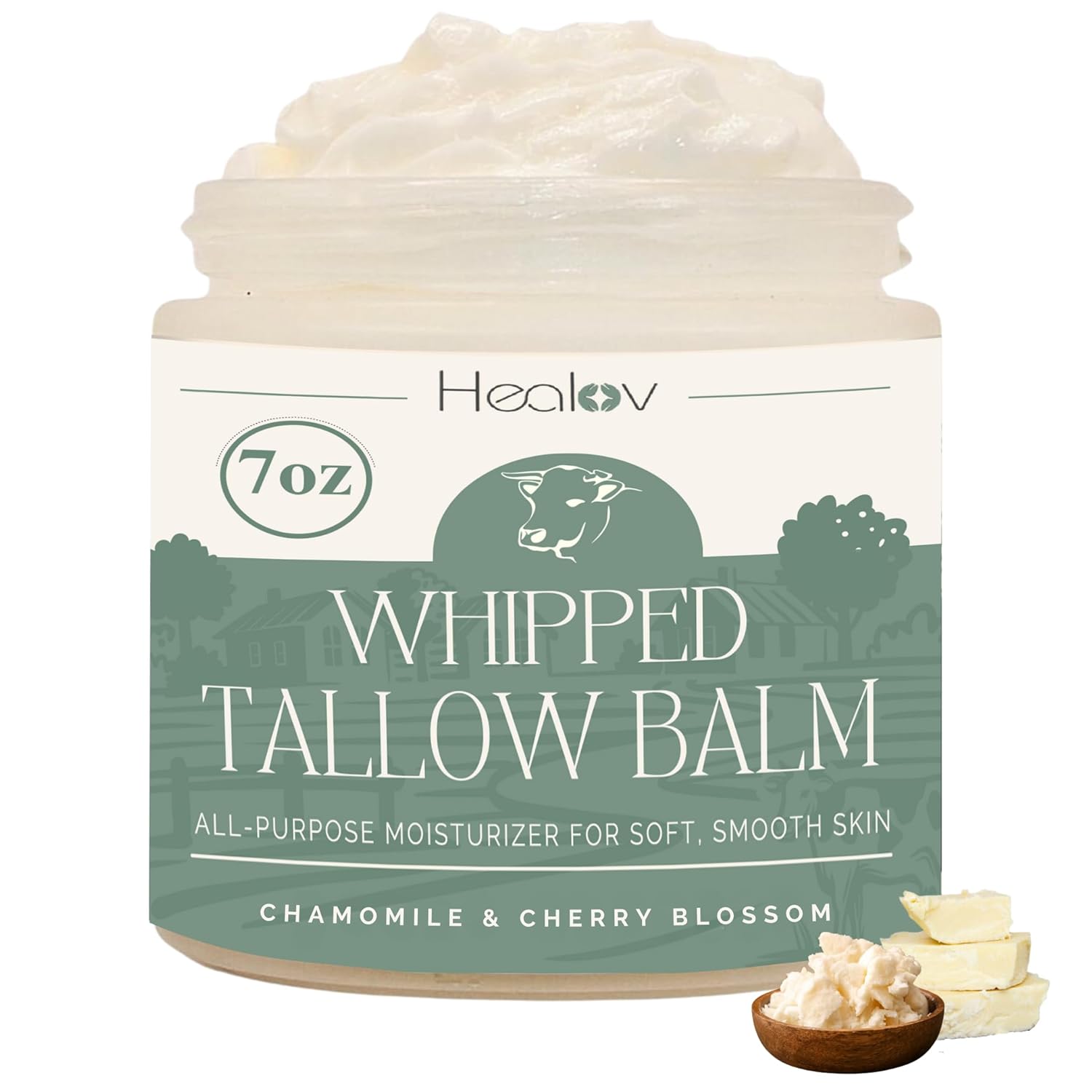 Beef Tallow Balm – All Natural Grass Fed Whipped Tallow All Purpose Balm – Moisturizing, Hydrating Face And Body Lotion For Eczema, Cracked, Dry, Itchy, Irritated Skin – Tallow Body Butter Skincare