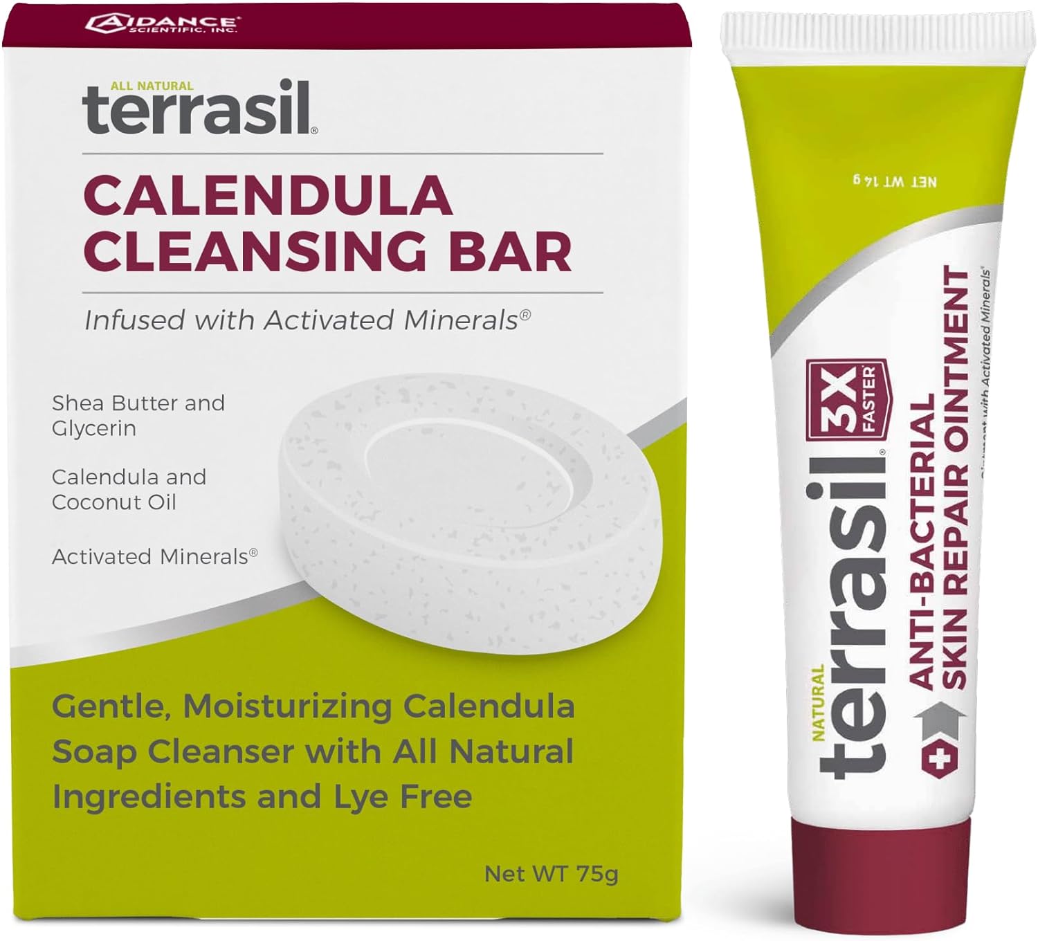 terrasil Skin Repair & Calendula Soap for Angular Cheilitis, Folliculitis, Impetigo, Lichen Sclerosis, Boils, Pitted Keratolysis, Soothing Relief & Supports Healing (14g Tube & soap bar)