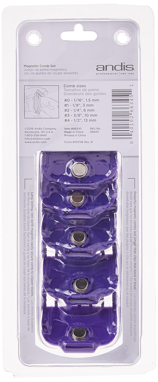 Andis 66345 Nano-Silver Magnetic Attachment 5 Combs with Long-Lasting Performance - Sizes 6", 8", 4", 3/8", 2", Provide Professional Haircuts and Styles – Purple : Beauty & Personal Care