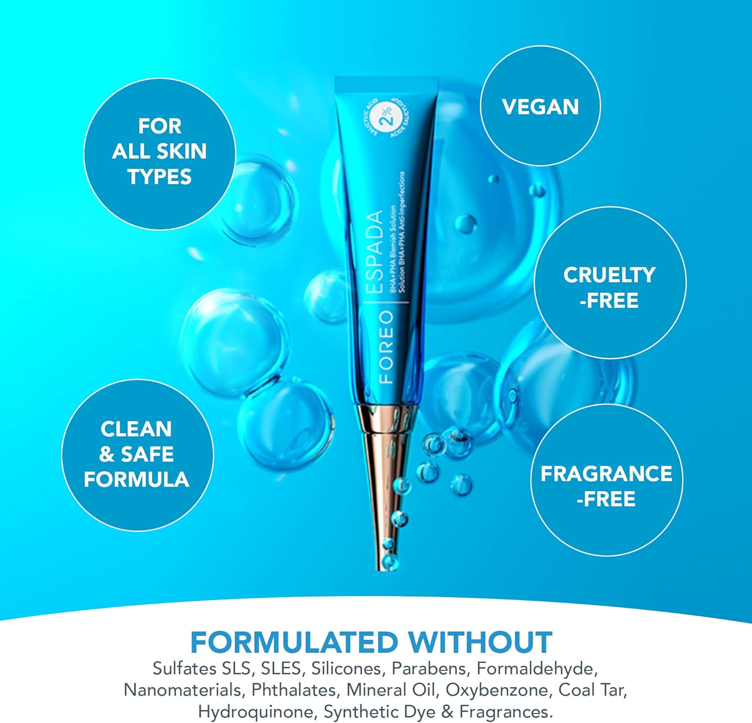 FOREO ESPADA BHA+PHA Blemish Solution 15 ml, Acne Treatment & Blackhead Remover, Face Care, 2% Salicylic Acid, Witch Hazel, Tea Tree Oil, Niacinamide, Dermatologist-Tested, Cruelty-Free & Vegan, Blue : Amazon.co.uk: Beauty