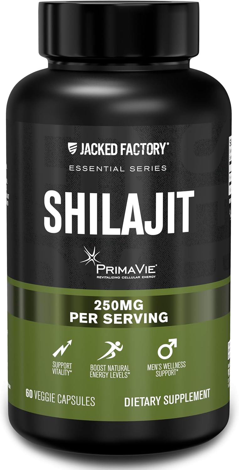 Jacked Factory Essentials Shilajit - Primavie Shilajit For Men To Boost Energy, Support Vitality & Wellness - 60 Veggie Capsules
