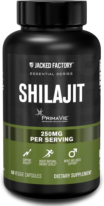 Jacked Factory Essentials Shilajit - Primavie Shilajit For Men To Boost Energy, Support Vitality & Wellness - 60 Veggie Capsules