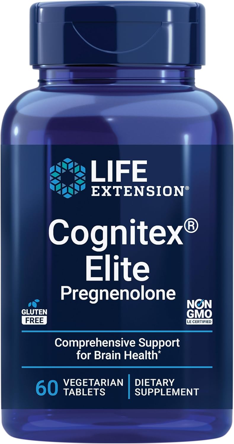 Life Extension Cognitex Elite Pregnenolone- Brain Health Supplement For Memory, Focus & Cognition- Formula With Phosphatidylserine, Ashwagandha & Sage Extract, Calcium + More- 60 Vegetarian Tablets