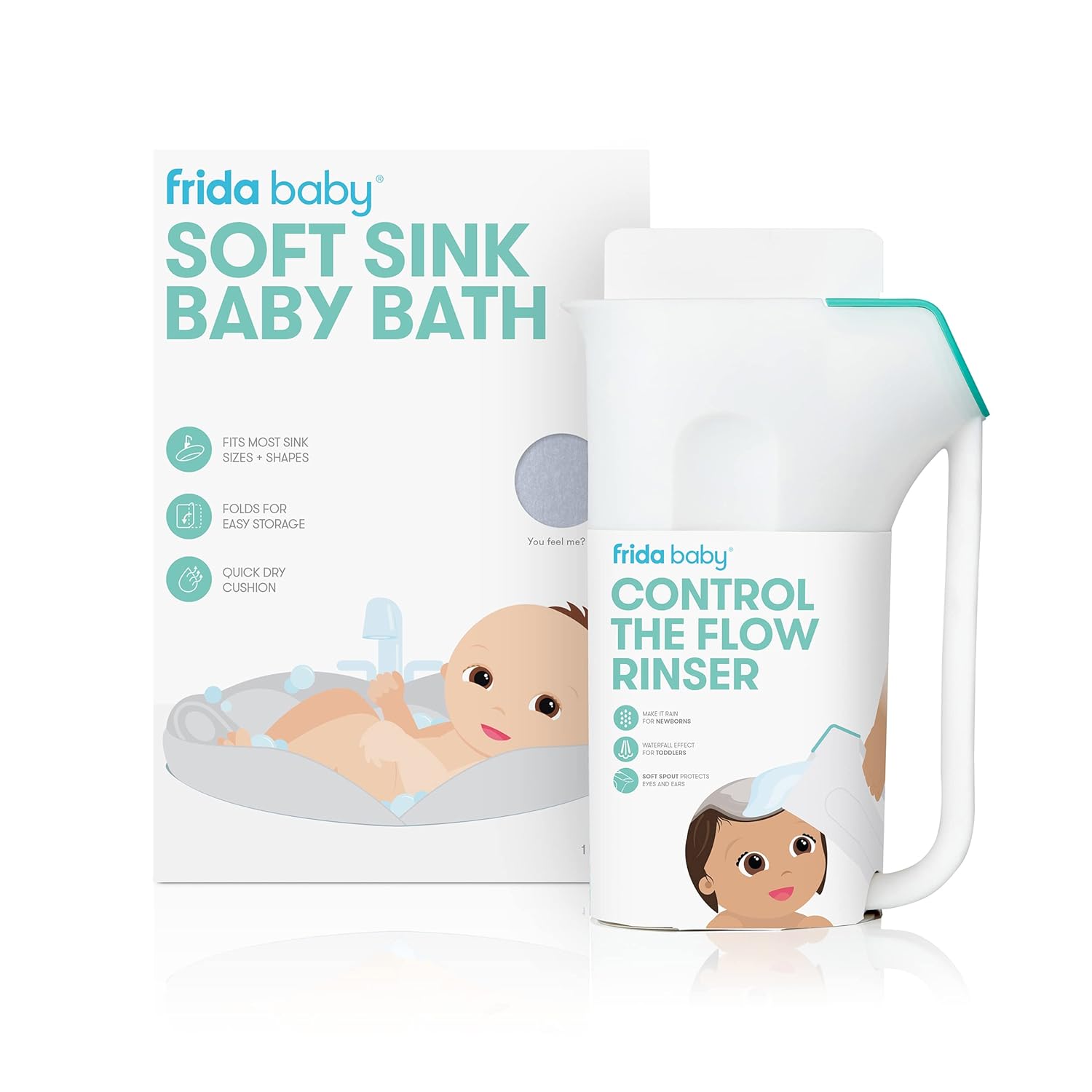 Frida Baby Soft Sink Baby Bath and Control The Flow Rinser Cup Bundle | Bathtime Essentials for Infants : Baby