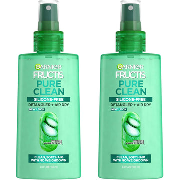 Garnier Fructis Pure Clean Detangler + Air Dry Spray, 5.0 Fl Oz, 2 Count (Packaging May Vary)