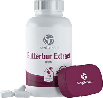 Butterbur Extract 100Mg 180 Vegetarian Capsules | Made In Usa | Natural Supplement | 100 Mg Pure Powder Pill Formula