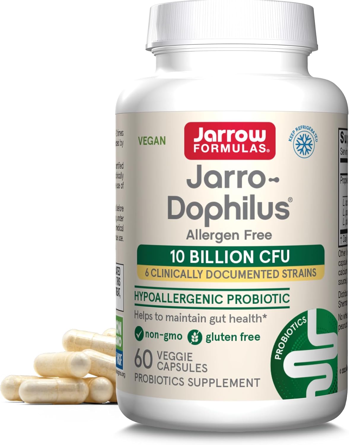 Jarrow Formulas Jarro-Dophilus Allergen Free - 10 Billion Cfu Per Serving - Certified Hypoallergenic Probiotics Supplement - Dairy & Gluten Free - 60 Veggie Capsules