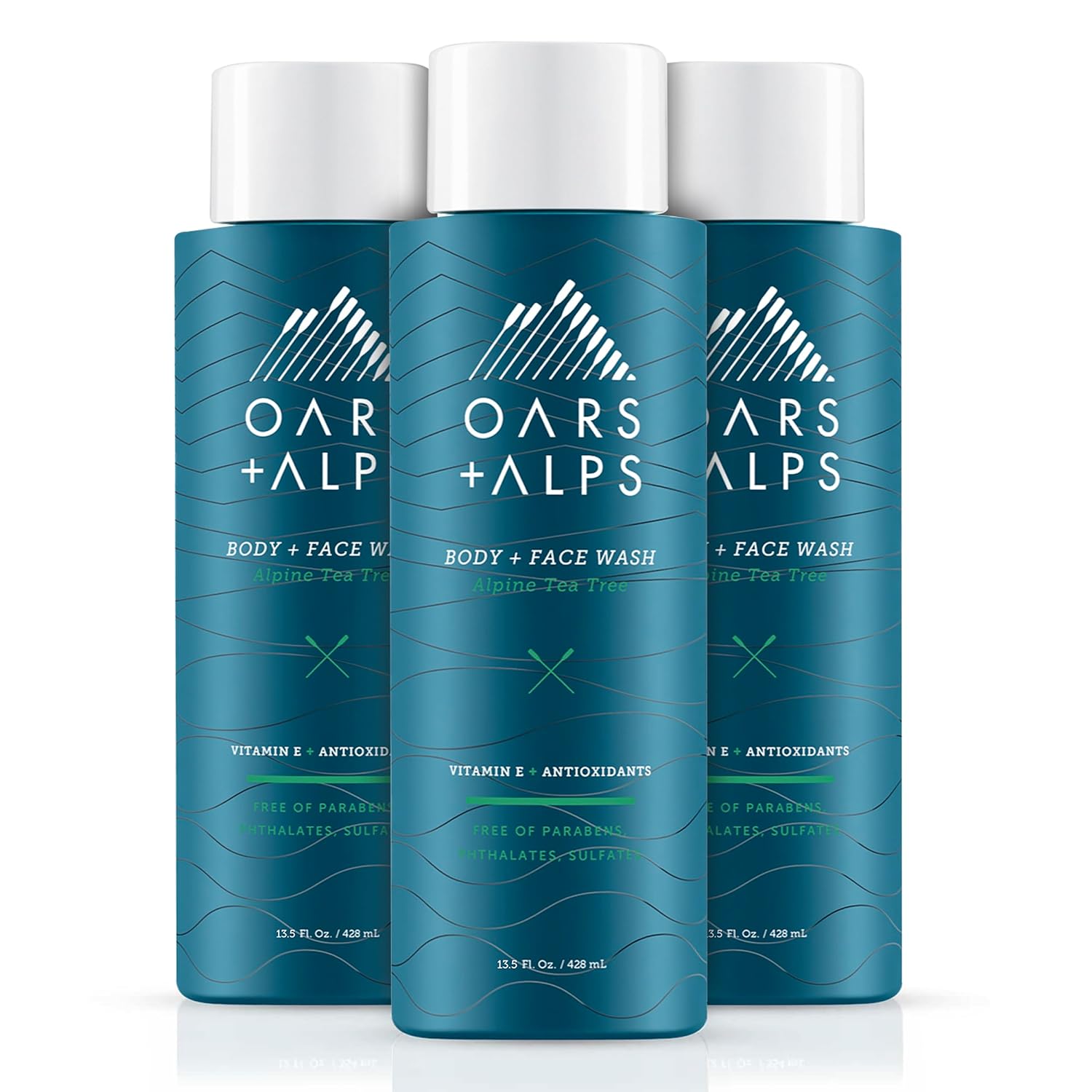 Oars + Alps Men's Moisturizing Body and Face Wash, Skin Care Infused with Vitamin E and Antioxidants, Sulfate Free, Alpine Tea Tree, 3 Pack