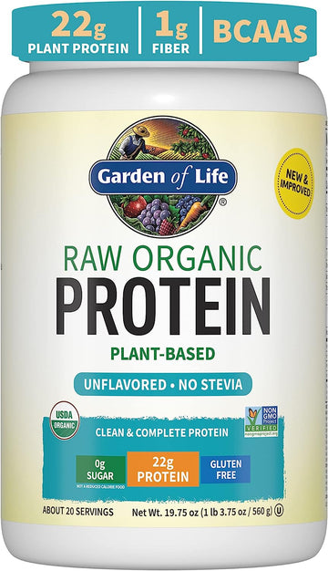 Organic Vegan Unflavored Protein Powder - Garden Of Life – 22G Complete Plant Based Raw Protein & Bcaas Plus Probiotics & Digestive Enzymes For Easy Digestion, Non-Gmo Gluten-Free Lactose Free 1.2 Lb