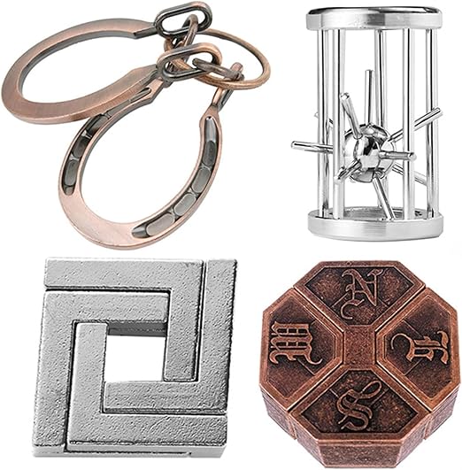 Brain Teaser Metal Puzzle Set – 3D Interlocking Mind Game for Adults & Kids, Metal Cast Unlock Puzzles for Stress Relief & Educational Fun