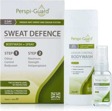 Perspi-Guard Sweat Defence Odour Control Body Wash & Maximum Strength Antiperspirant - Antibacterial Shower Gel & Anti Perspirant Deodorant For Men & Women For Excessive Sweating - 200Ml & 30Ml