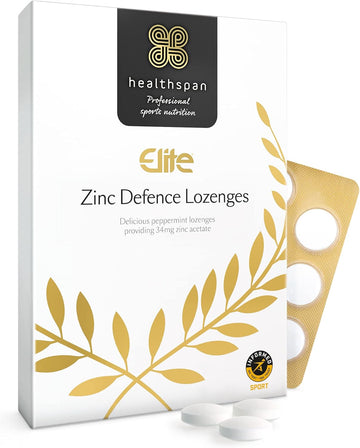 Healthspan Elite Zinc Defence Lozenges 34Mg (45 Lozenges) | Providing 34Mg Zinc Acetate | Immune Support | Cold & Flu | All Blacks Official Partner | Peppermint | Informed Sport Accredited | Vegan