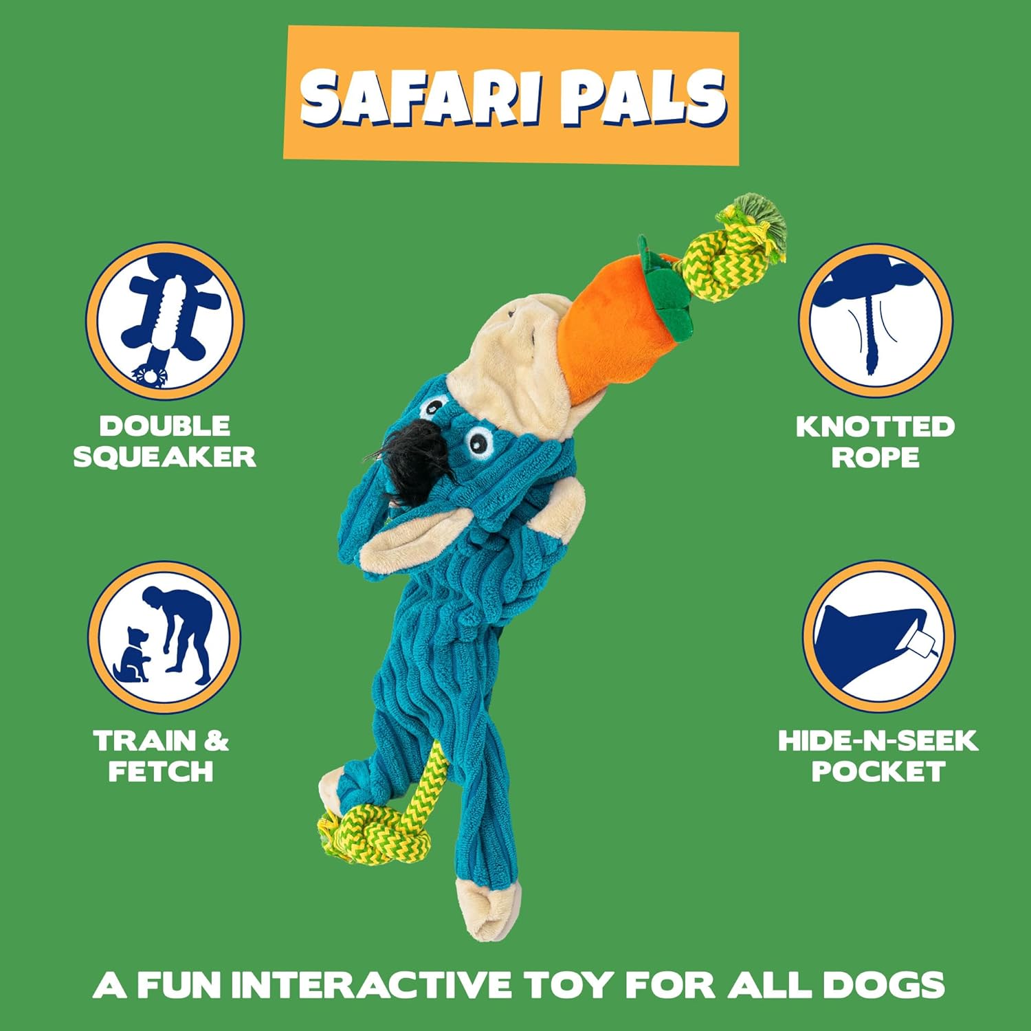 Pet Factory Tug & Chomp Squeaky Plush Dog Toy, Randomly Selected - Monkey OR Donkey, One Size : Pet Supplies