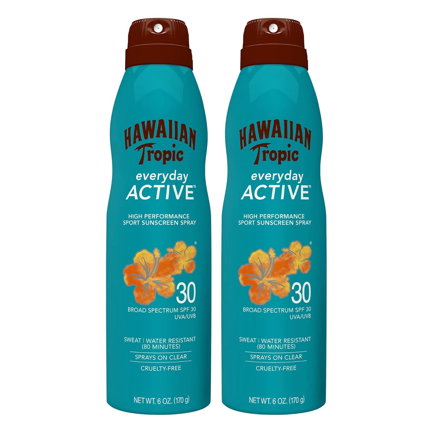 Hawaiian Tropic Everyday Active Clear Spray Sunscreen Spf 30, 6Oz Twin Pack | Hawaiian Tropic Sunscreen Spf 30, Sunblock, Oxybenzone Free Sunscreen, Spray On Sunscreen Pack, 6Oz Each