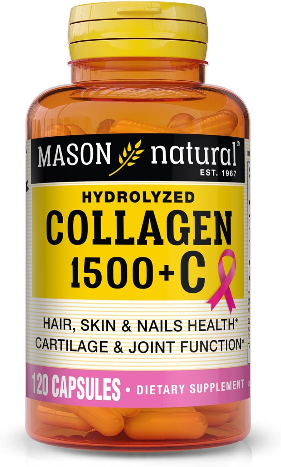 Mason Natural Collagen 1500 Mg With Vitamin C And Calcium - Healthier Hair, Nails & Skin, Improved Cartilage And Joint Function, 120 Capsules