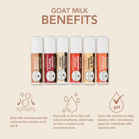Dionis Goat Milk 6 Pc Lip Balm Ornament 2024 - Vanilla, Coconut, Milk & Honey, Berry, Peppermint & Blood Orange Scented Chapstick - Shea Butter & Coconut Oil, Protect & Restore Lips 0.28Oz