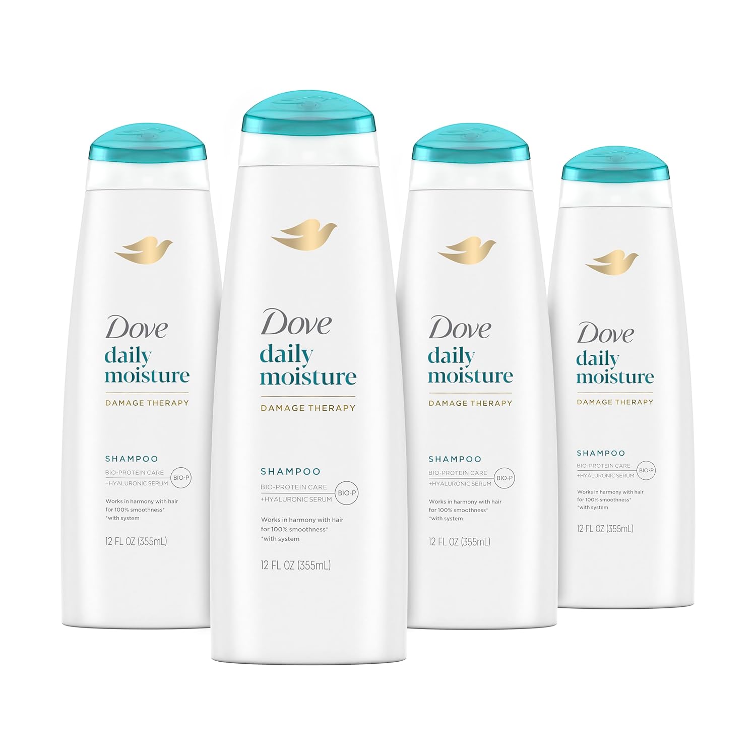 Dove Damage Therapy Shampoo Daily Moisture Pack Of 4 For Dry Hair Shampoo With Bio-Protein Care 12 Fl Oz