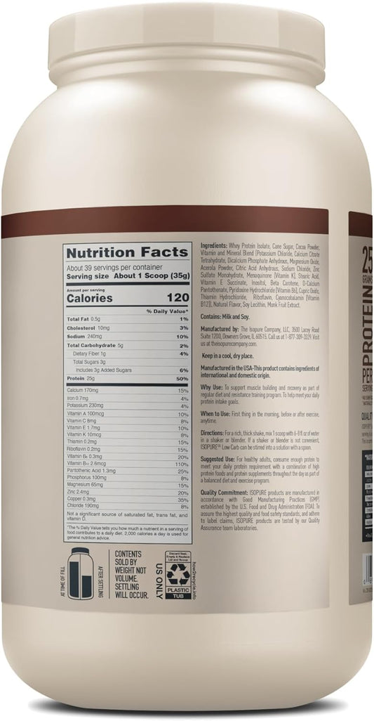 Isopure Protein Powder, Whey Protein Isolate Powder With Vitamin C & Zinc For Immune Support, 25G Protein, Low Carb & Keto Friendly, Flavor: Chocolate, 3 Pounds (Packaging May Vary)