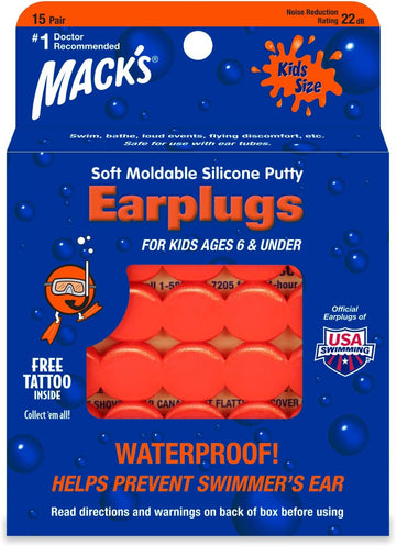 Mack's Soft Moldable Silicone Putty Ear Plugs ? Kids Size, 15 Pair ? Comfortable Small Earplugs for Swimming, Bathing, Travel, Loud Events and Flying | Made in USA