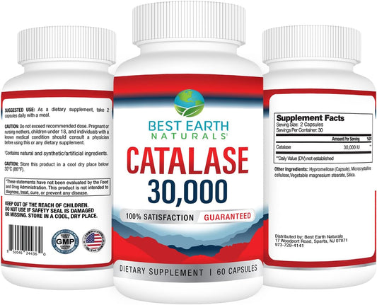 Best Earth Naturals Catalase 30,000 Supplement - Hair Supplements For Strong Hair - 60 Capsules
