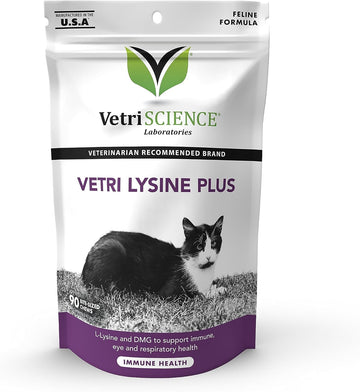 VetriScience Vetri Lysine Plus for Cats, 90 Chicken Flavored Chews - Immune and Respiratory Support Supplement for Cats