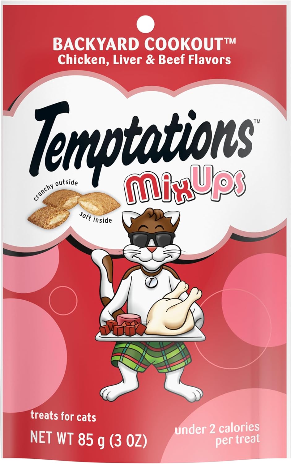 Temptations Mixups Backyard Cookout Flavor Crunchy And Soft Cat Treats, 3 Oz. Pouch (Pack Of 12)