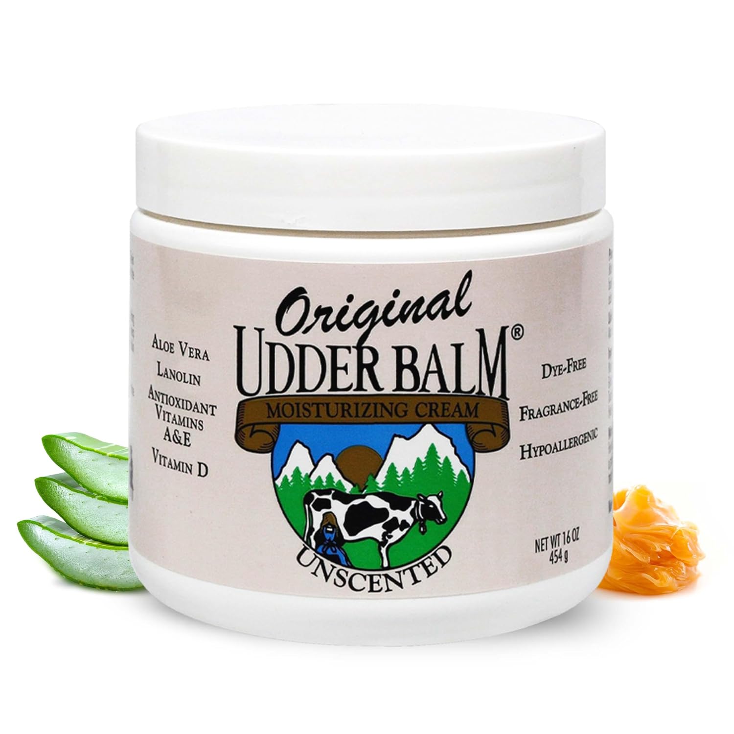 Original Udder Balm Unscented Pump Jar - Made In Usa - Hypoallergenic Moisturizer Cream For Dry, Cracked Skin, 16 Oz