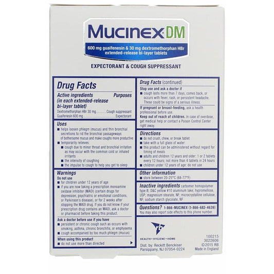 Mucinex Dm 12-Hour Expectorant And Cough Suppressant Tablets, 20 Count