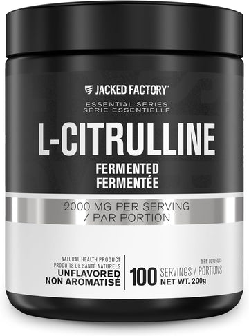 Jacked Factory L-Citrulline - Fermented L Citrulline Powder, Nitric Oxide Booster For Increased Blood Flow, Strength, & Endurance - 100 Servings, Unflavored