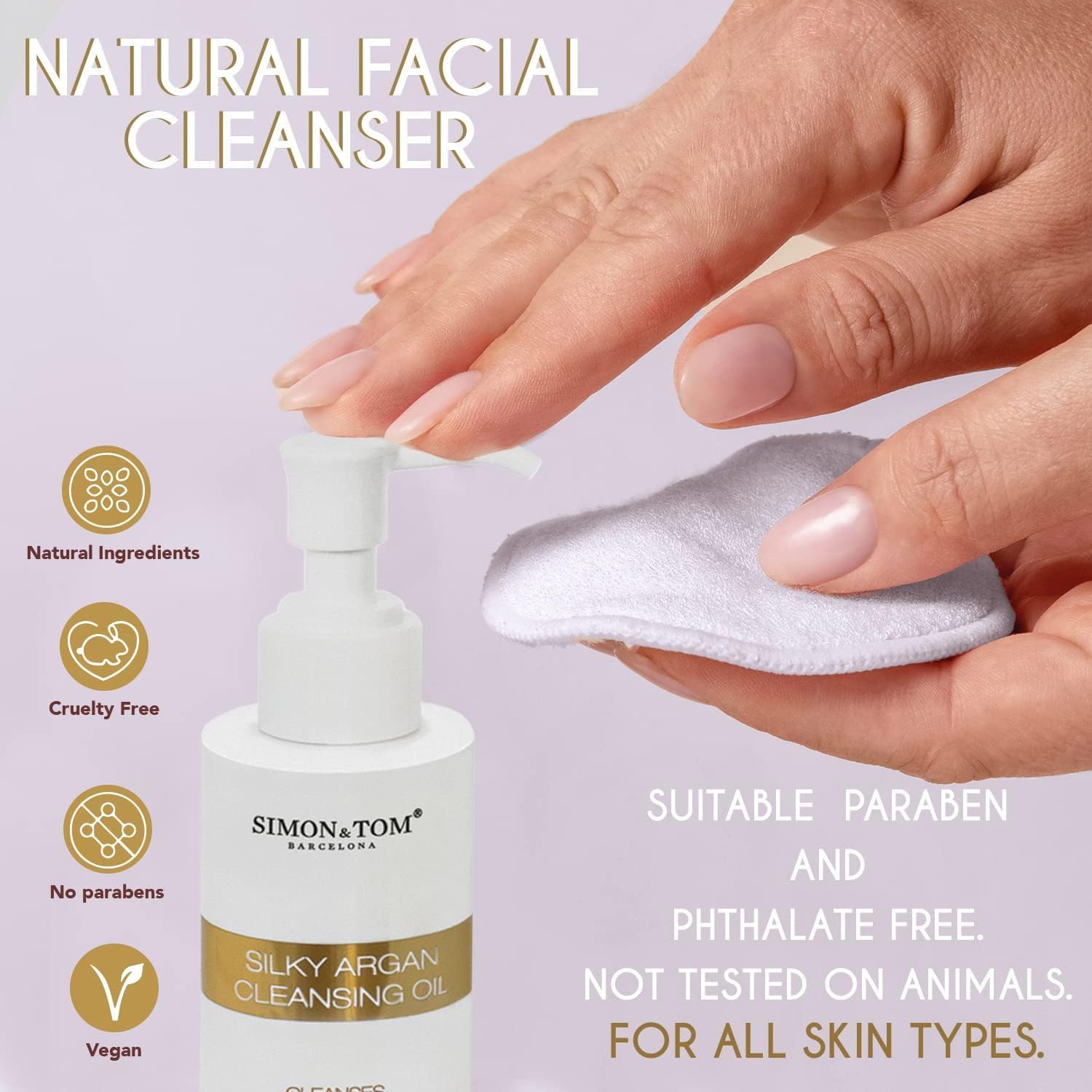 Simon&Tom 100% Natural Make-Up Remover, Full Concentrated Silky Argan Cleansing Oil, Deeply Hydrating, For Face, Lips And Eyes, With Argan And Sweet Almond Oils, 150 Ml