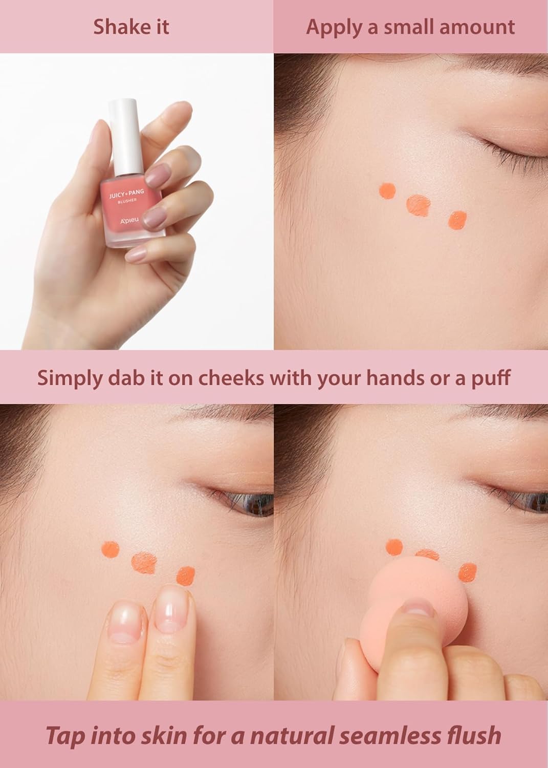 A'Pieu Juicy-Pang Water Blusher [Pk02] (0.31 Fl Oz) - Dewy-Liquid Cheek Color With Fruity Tint And Soft Blendable Texture. Fruit Extract Blend, Rose Flower Water. : Beauty & Personal Care