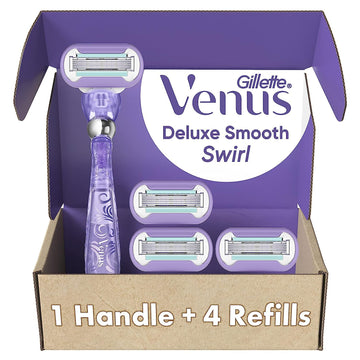 Gillette Venus Extra Smooth Swirl Razors For Women, 1 Venus Razor, 4 Razor Blade Refills, Flexiball Handle For A Close, Smooth Shave