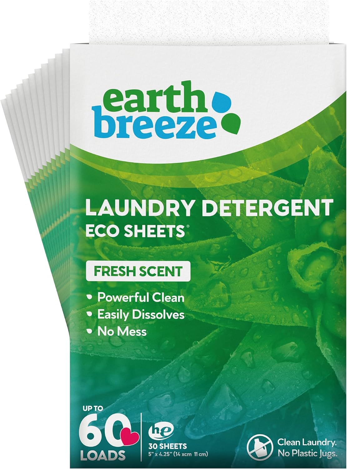 Earth Breeze Laundry Detergent Sheets - 360 Detergent Sheets (12 Pack) - 30 Sheets Per Pack - 720 Loads - Concentrated Liquidless Laundry Soap - No Plastic Jug - Fresh Scent