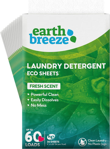 Earth Breeze Laundry Detergent Sheets - 360 Detergent Sheets (12 Pack) - 30 Sheets Per Pack - 720 Loads - Concentrated Liquidless Laundry Soap - No Plastic Jug - Fresh Scent