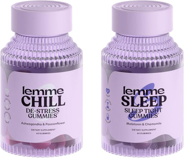 Lemme Chill & Sleep Bundle - Stress Relief Gummies With Ksm-66 Ashwagandha & Deep Sleep Gummies With Melatonin And Magnesium To Fall Asleep Faster - Vegan, Gluten-Free And Non-Gmo (Variety Pack Of 2)