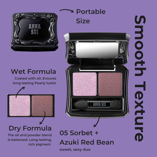 Anna Sui - Eye Color Compact - Two-Tone Eye Shadow Fillers For Eyeshadow Palette - Pink And Brown Long-Lasting Eye Makeup - 05 Sorbet X Azuki Red Beans - 0.05 Oz