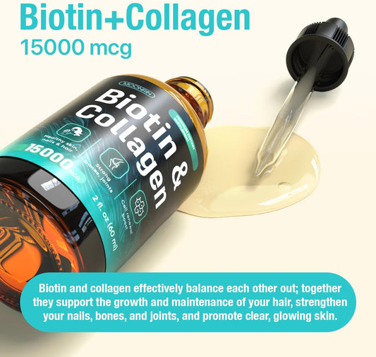 Liquid Collagen & Biotin Supplement For Hair Skin And Nails, Biotin 5000Mcg & Collagen 10000Mcg Promotes Cell Renewal, Stronger Bones & Joints, Non-Gmo, Gluten- & Wheat-Free, 2 Fl. Oz, 60 Ml