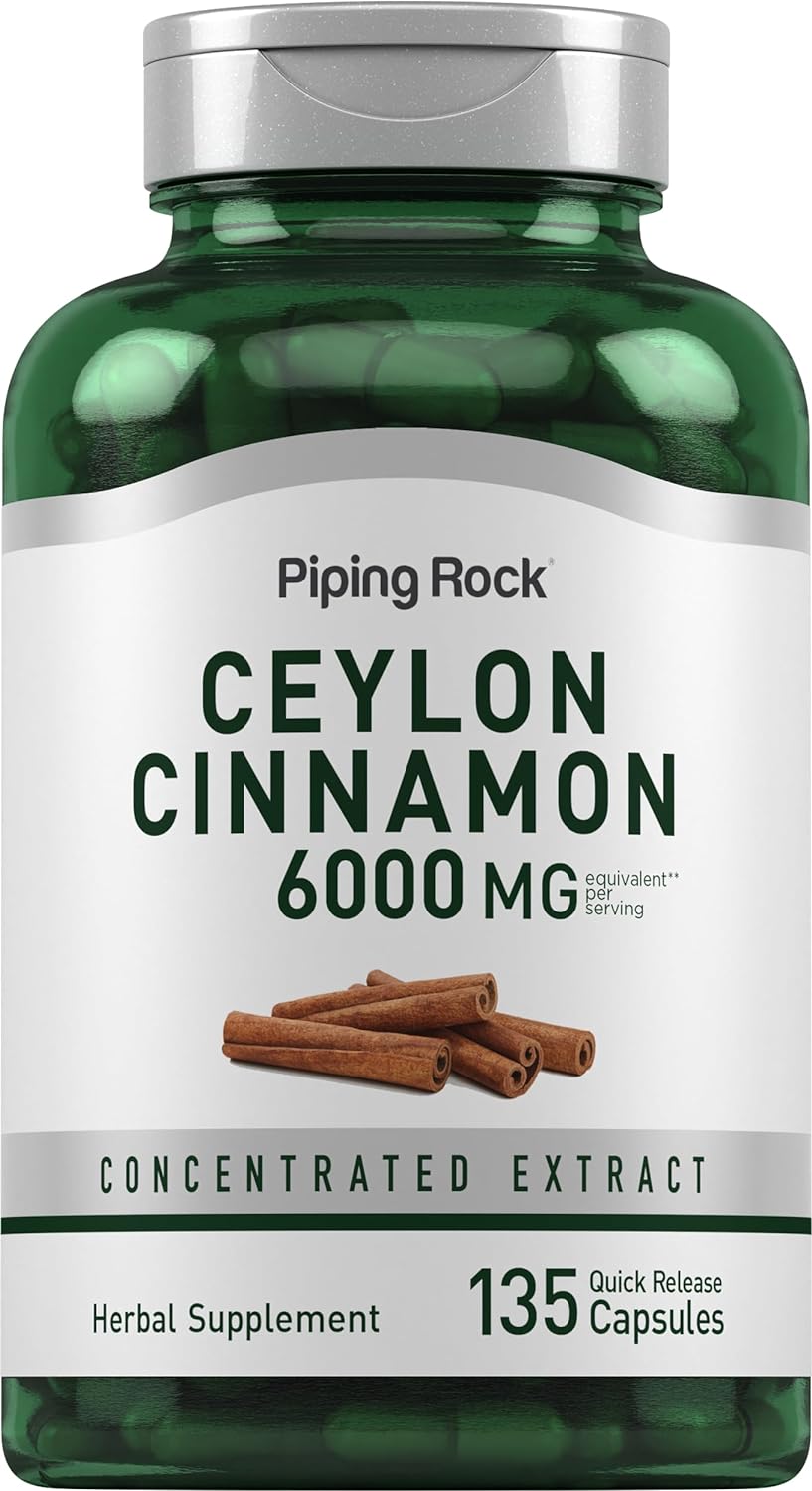 Piping Rock Ceylon Cinnamon Capsules 6000mg | 135 Count | Herbal Extract Supplement | Non-GMO, Gluten Free