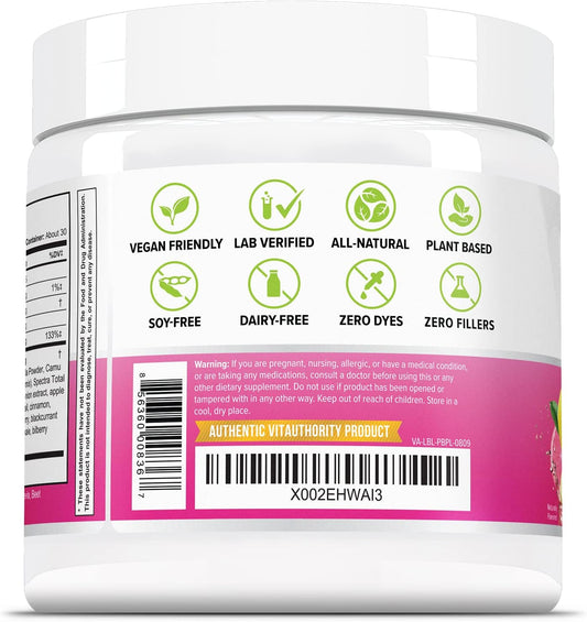 Vitauthority Vegan Collagen Powder for Women - Plant Based Collagen Supplement for Women with Proprietary Vegan Hair Skin and Nails Vitamins - Vegetarian Collagen Powder with Hyaluronic Acid