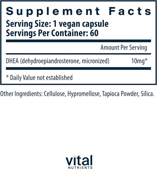 Vital Nutrients Dhea 10Mg | Vegan Micronized Dhea Supplement For Women & Men | Supports Hormone Balance | Supports Healthy Metabolism Of Sugar & Minerals | Gluten, Dairy, Soy Free | 60 Capsules