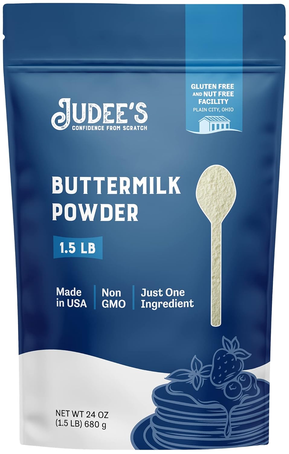 Judee’s Buttermilk Powder 1.5 lb (24oz) - 100% Non-GMO, Gluten-Free and Nut-Free - Perfect for Pancakes, Fried Chicken and Cornbread - Made in USA - Use in Baking or Cooking - Make Liquid Buttermilk