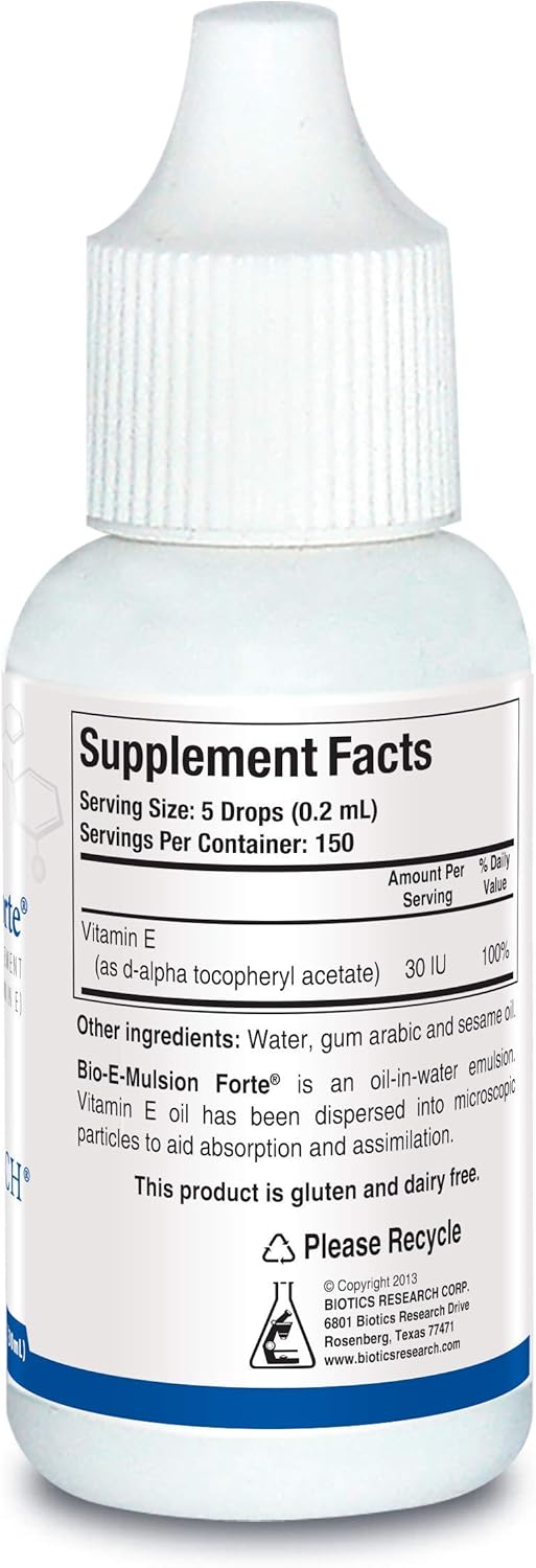 Biotics Research Bio E Mulsion Forte 1 Fluid Oonces 3 Ml, 5 Drops 3 Iu Vitamin E, Emulsified, Supports Cell Function, Potent Antioxidant Supports Immune Function. Heart Health. 1 Fluid Ounces