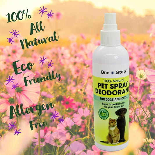 One Step Pet Fragrance Spray for Dogs & Cats, 250ml Deodorant Pump Bottle, 100% Natural, Allergen Free, Eco Friendly, Cologne PerfumeONE_STEP_PET_DEODORANT_SPRAY